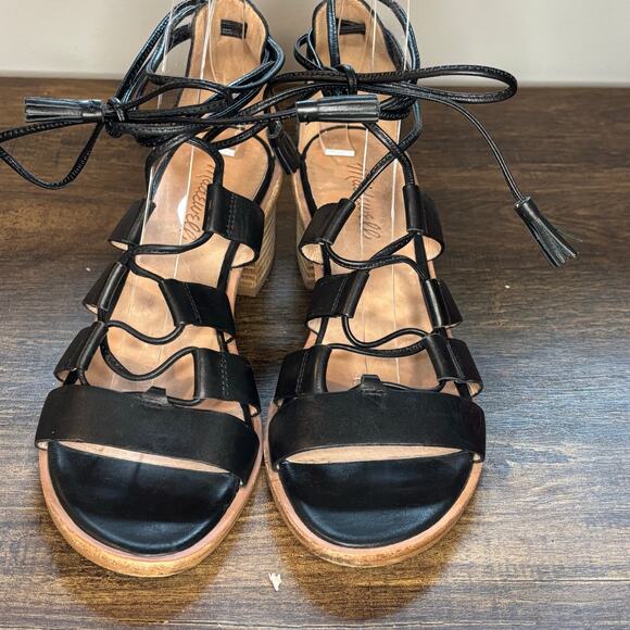 Madewell the Daniela Lace Up Black Leather Block Heel Sandal - size 7.5 - Picture 2 of 8